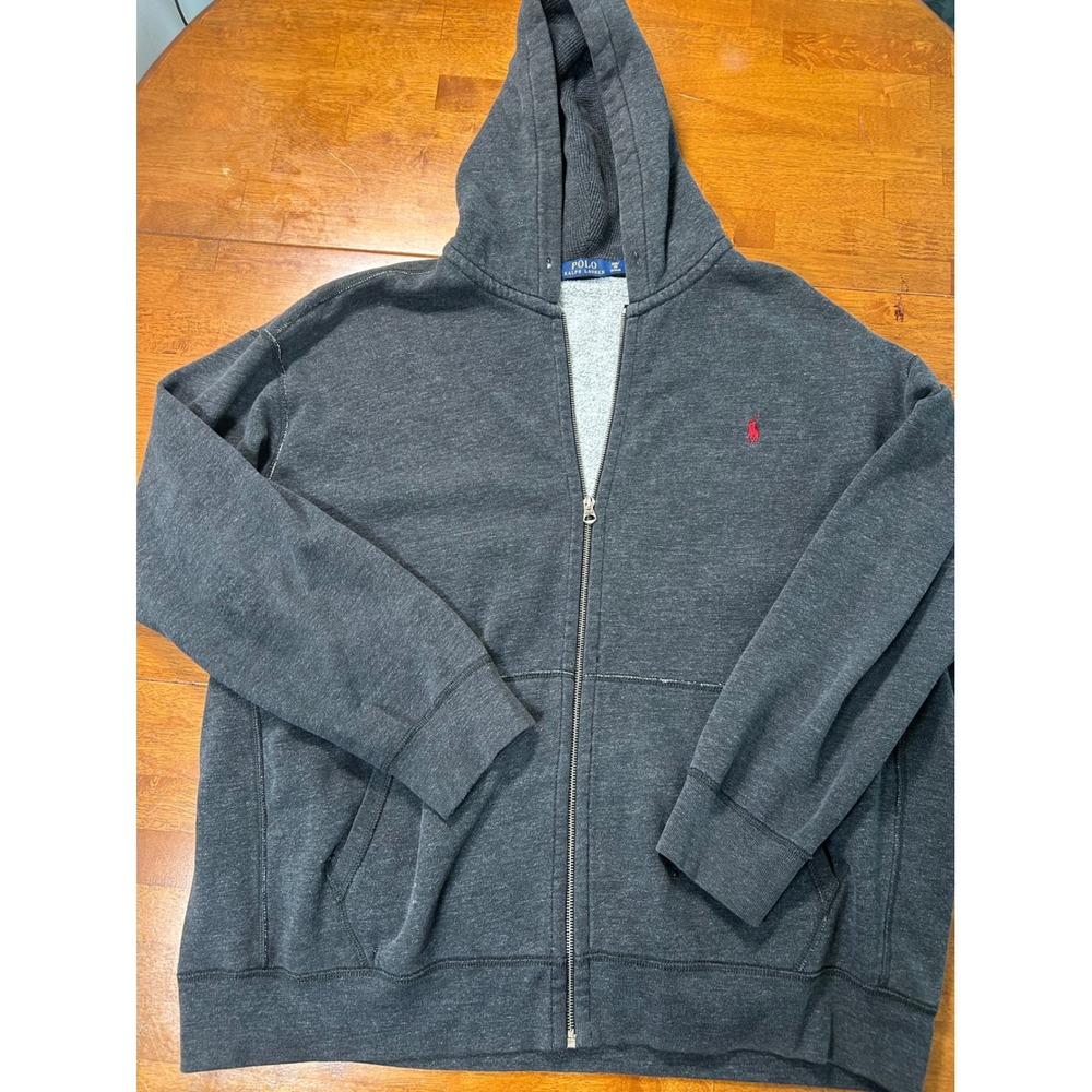 Polo Ralph Lauren Zip Hoodie Mens 3XB Grey Red Pony Big & Tall Sweatshirt
